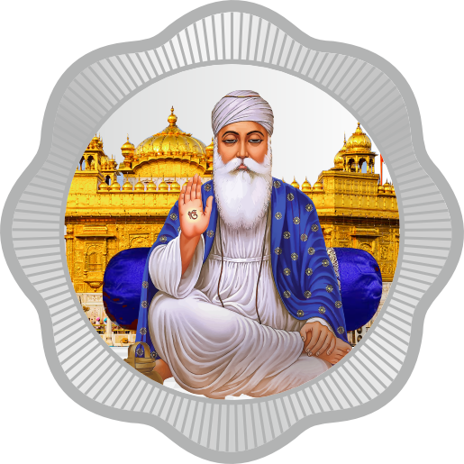 SILVERA 5 GMS GURUNANAK 999.0 SILVER FLOWER SHAPE COLOUR COIN